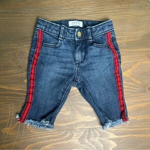 Janie & Jack Cropped Raw Hem Blue Jeans Side Stripe Size 6-12 months